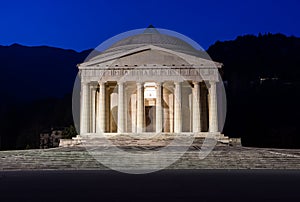 Christian temple by Antonio Canova. Roman and Greek religious architecture, building as pantheon and parthenon. Church in Italy.