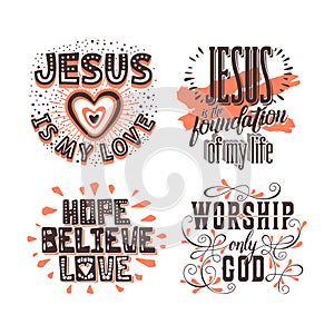 Christian typography and lettering. Illustrations of biblical phrases