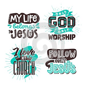 Christian typography and lettering. Illustrations of biblical phrases photo
