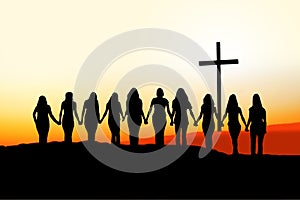 Christian women friendship silhouette.