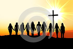 Christian women friendship silhouette. photo