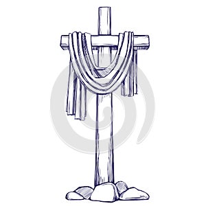 Christian wooden cross. Easter . symbol of Christianity hand drawn vector illustration