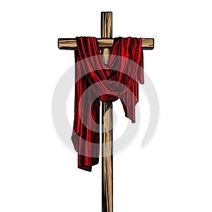 Christian wooden cross. Easter, symbol of Christianity hand drawn vector illustration sketch