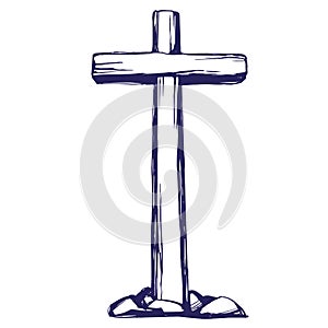 Christian wooden cross. Easter . symbol of Christianity hand drawn vector illustration sketch