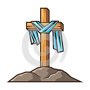 Christian wooden cross. Happy Easter image. Religious symbol.