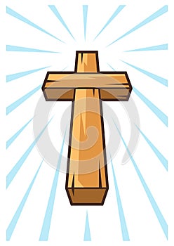 Christian wooden cross. Happy Easter image. Religious symbol.