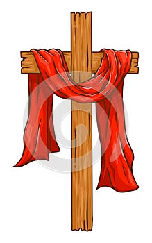 Christian Wooden Cross With Red Cloth