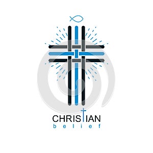 Christianity Cross true belief in Jesus vector symbol.