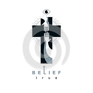 Christianity Cross true belief in Jesus vector symbol, Christian