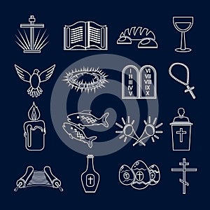 Christianity icons set outline