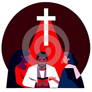 Christianity religion concept. Group of people praying together. Vector illustration generative AI