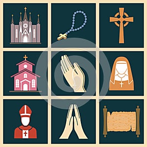 Christianity religion vector religionism flat illustration of traditional holy sign silhouette praying religionary