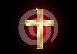 Christianity Symbol. Golden cross, icon of the Christian faith isolated on a black background