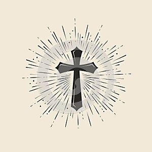 Christianity symbol of Jesus Christ. Cross, worship symbol. Vintage vector illustration