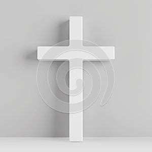 Christianity Symbol White Cross Icon in Clay Style. 3d Rendering