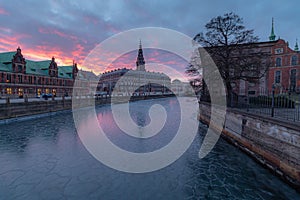 Christiansborg slot sunset red burning sky - Denmark Europe