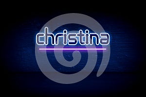 Christina - blue neon announcement signboard