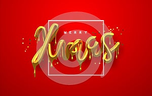 Christmas 3d gold drip text quote red background