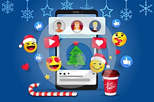 Christmas 3D Social media platform, online communication banner