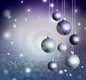 Christmas abstract background with blue glistening balls