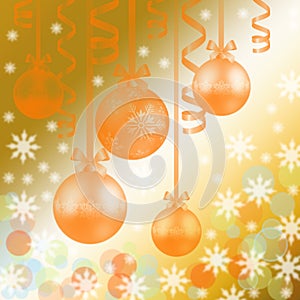 Christmas abstract background with bokeh, snowflakes, balls