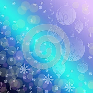 Christmas abstract background with bokeh, snowflakes, balls