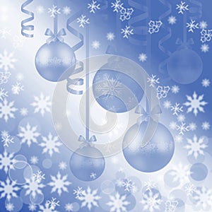 Christmas abstract background with bokeh, snowflakes, balls