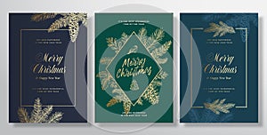 Christmas Abstract Vector Greeting Cards, Posters or Holiday Backgrounds Bundle. Classy Colors and Gold Gradients Set