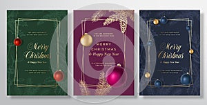 Christmas Abstract Vector Greeting Cards, Posters or Holiday Backgrounds Bundle. Classy Gold Gradients Typography Set