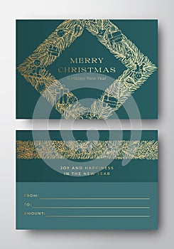 Christmas Abstract Vector Greeting Gift Card Background. Back and Front Design Layout with Classy Typography. Soft