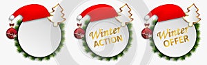 Christmas action offers vector dial buttons isolated, banner winter discount action. Set of keys with gifts - Christmas sales