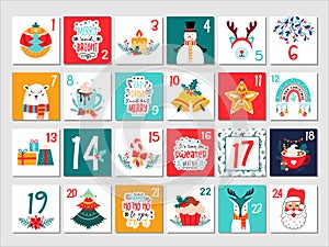 Christmas advent calendar Countdown xmas number card