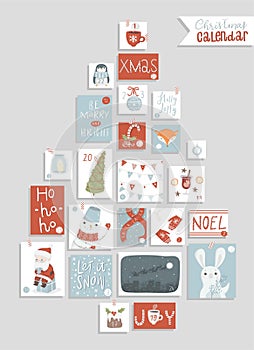 Christmas advent calendar, cute hand drawn style.