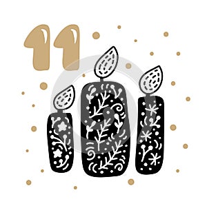 Christmas Advent calendar with cute scandinavian hand drawn vector. Twenty-four days before holiday. Ethno eleventh Day