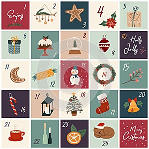 Christmas advent calendar with hand drawn elements.