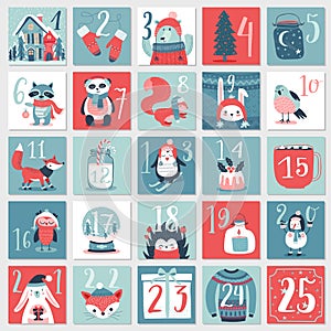 Christmas advent calendar, hand drawn style.