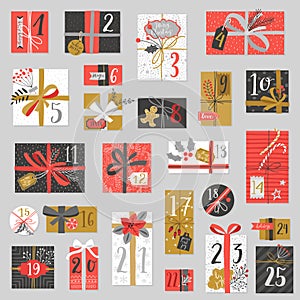 Christmas advent calendar, hand drawn style.