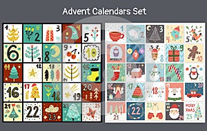 Christmas advent Calendars Set. Collection of count down days to holidays