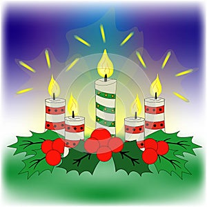 Christmas advent candles. Baner symbol of the holiday. Greeting card.