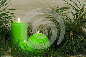 Christmas advent wreath with burning candles