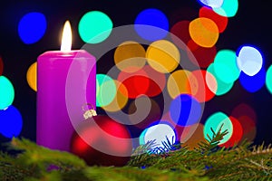 Christmas advent wreath with burning candles