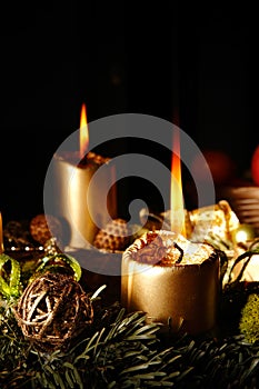 Christmas advent wreath with burning candles