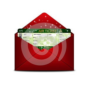 Christmas airline boarding pass ticket in red envelope