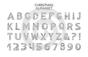 Christmas alphabet vector outline typeset