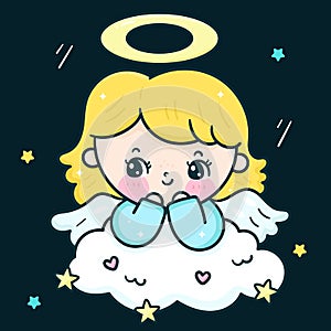 Christmas angel on cloud fairy princess baby character