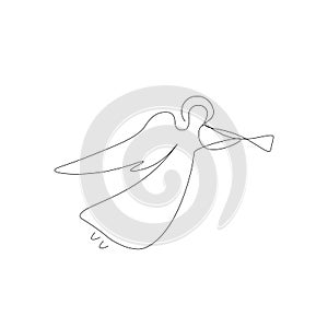 Christmas angel line drawing, vector illustration