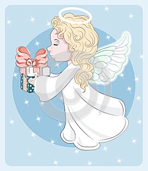 Christmas angel with gift