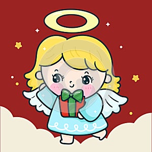 Christmas angel and gift fairy princess baby character