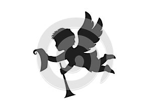 Christmas angel with paper scroll and trumpet. christmas design element