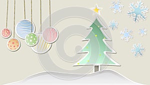 Christmas animation with tree, snowflakes, decorations and stars